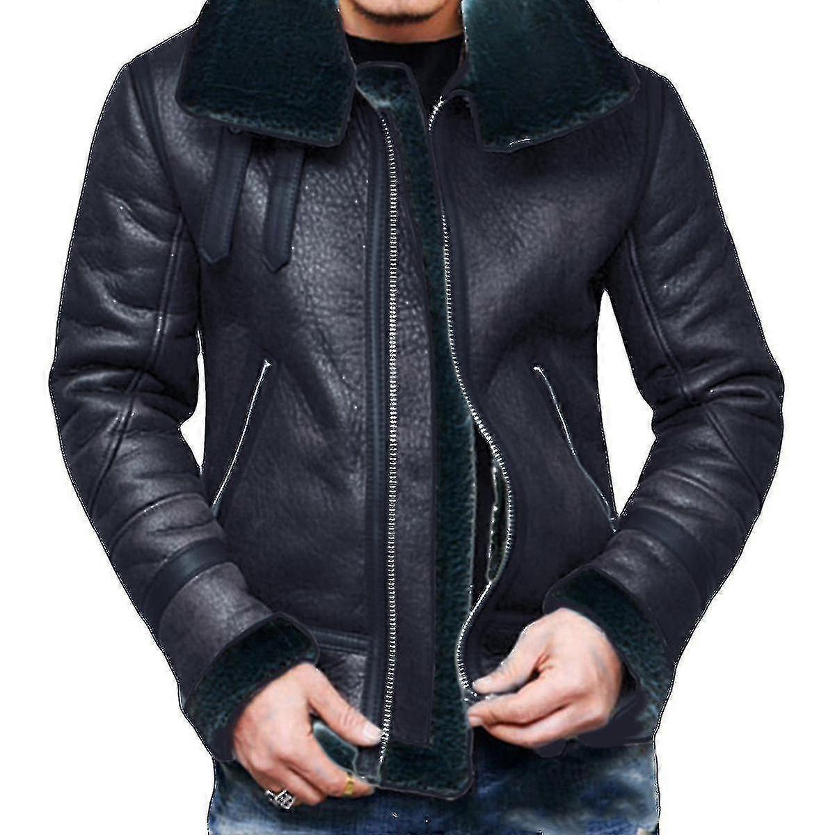 Warm Jacket for Men Big Size - Winter Fur Collar Leather Style