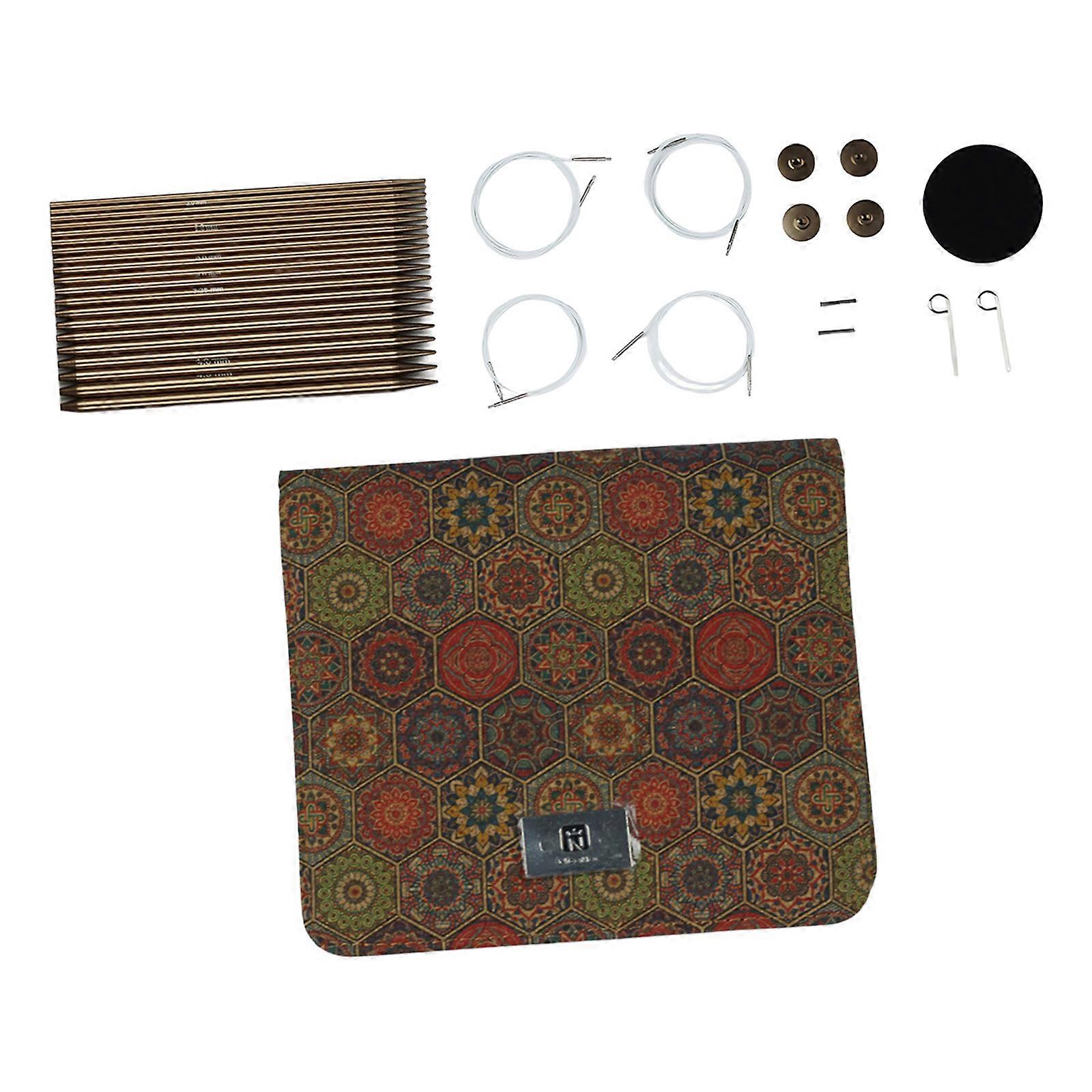 Lightweight Aluminum Knitting Set Coffee Brown Interchangeable Crafting With Multicolor