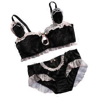 Women Cartoon Rabbit Ears 2Pcs Plush Cutout Bra and Panty Set Ruffled Lace Bralette Underwear Cosplay Anime Lingerie  White XL