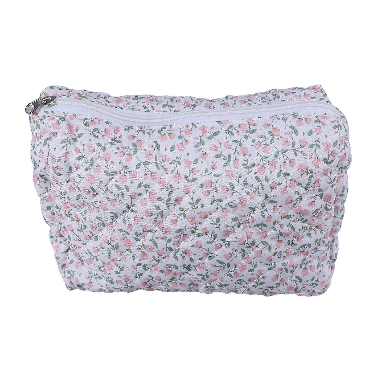 حقيبة مكياج مبطن للنساء زهرة طباعة السفر أدوات الزينة حالة منظم تخزين كبير مناسب لمختلف المناسبات م