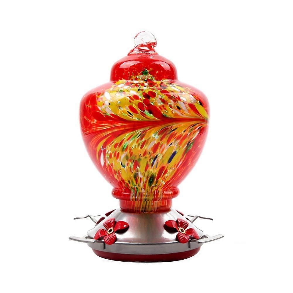 Hummingbird Feeder, Glass Bird Feeder with Colorful Hand Blown Design, Easy Fill & Clean, Includes Hook and Ant Moat