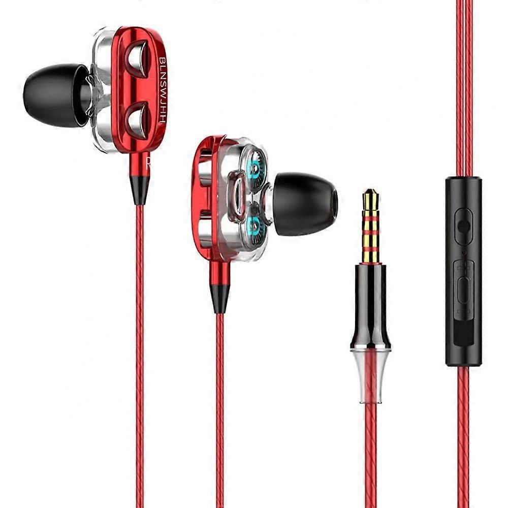 Prettyui Wired Control Earphones Quad-core Dual-Moving Coil With Type-c Interface Headset In-Ear Earplug Red
