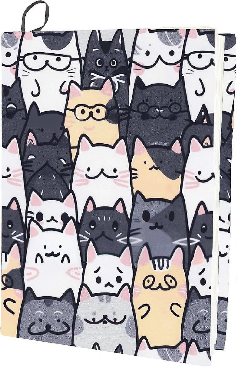Cat Stretchable Book Cover Washable Reusable Large Nylon Book Protector Animal Elastic Notebook Wraps Suitable for Hardcover Books Classroom Students