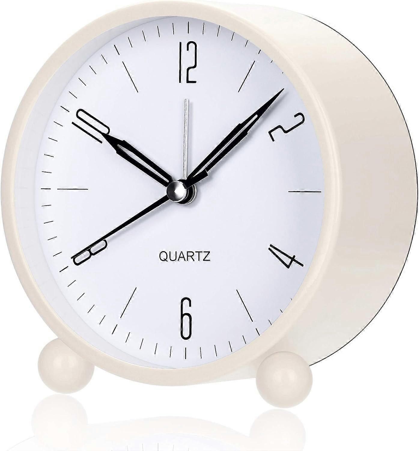 Analog Alarm Clock, 4 inch Super Silent Non Ticking Small Clock with Night Light, Battery Operated
