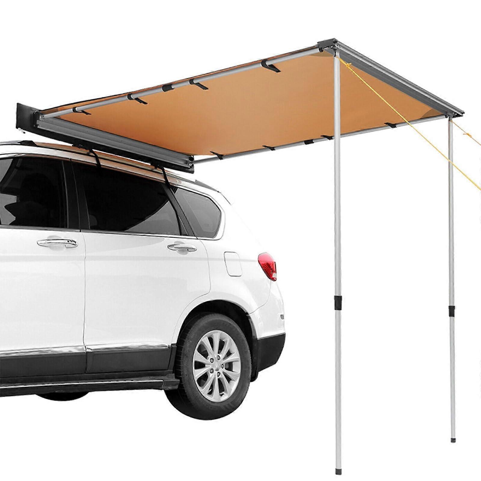Car Camping Awning with Adjustable Height Poles, Waterproof Ripstop Fabric, Khaki 5.2x8.2ft Shelter