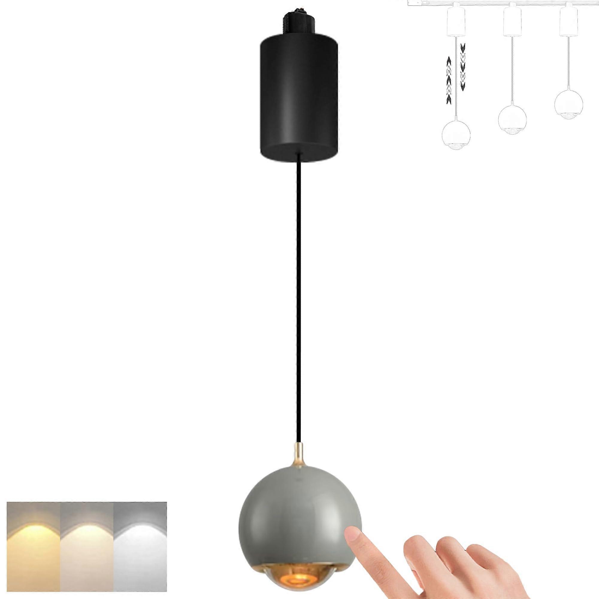 LED Track Pendant Light Adjustable Height with 3 Color Modes for Kitchen Island, Grey, 1Light