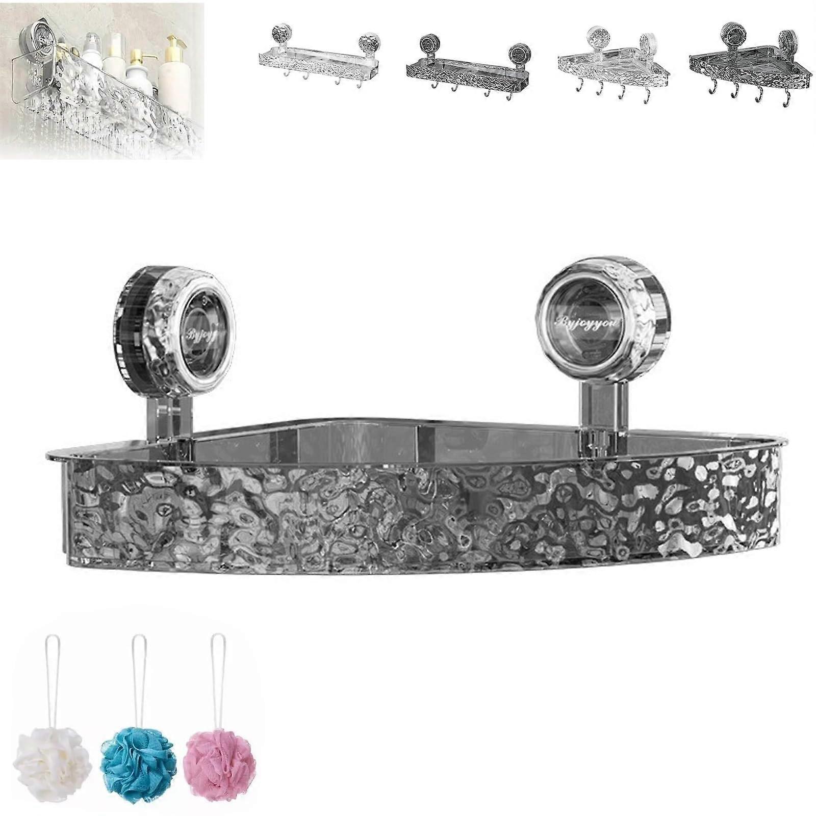 Shower Shelf with Suction Cups, NoDrill Bathroom Organizer, Large Capacity Glacier Pattern Grey