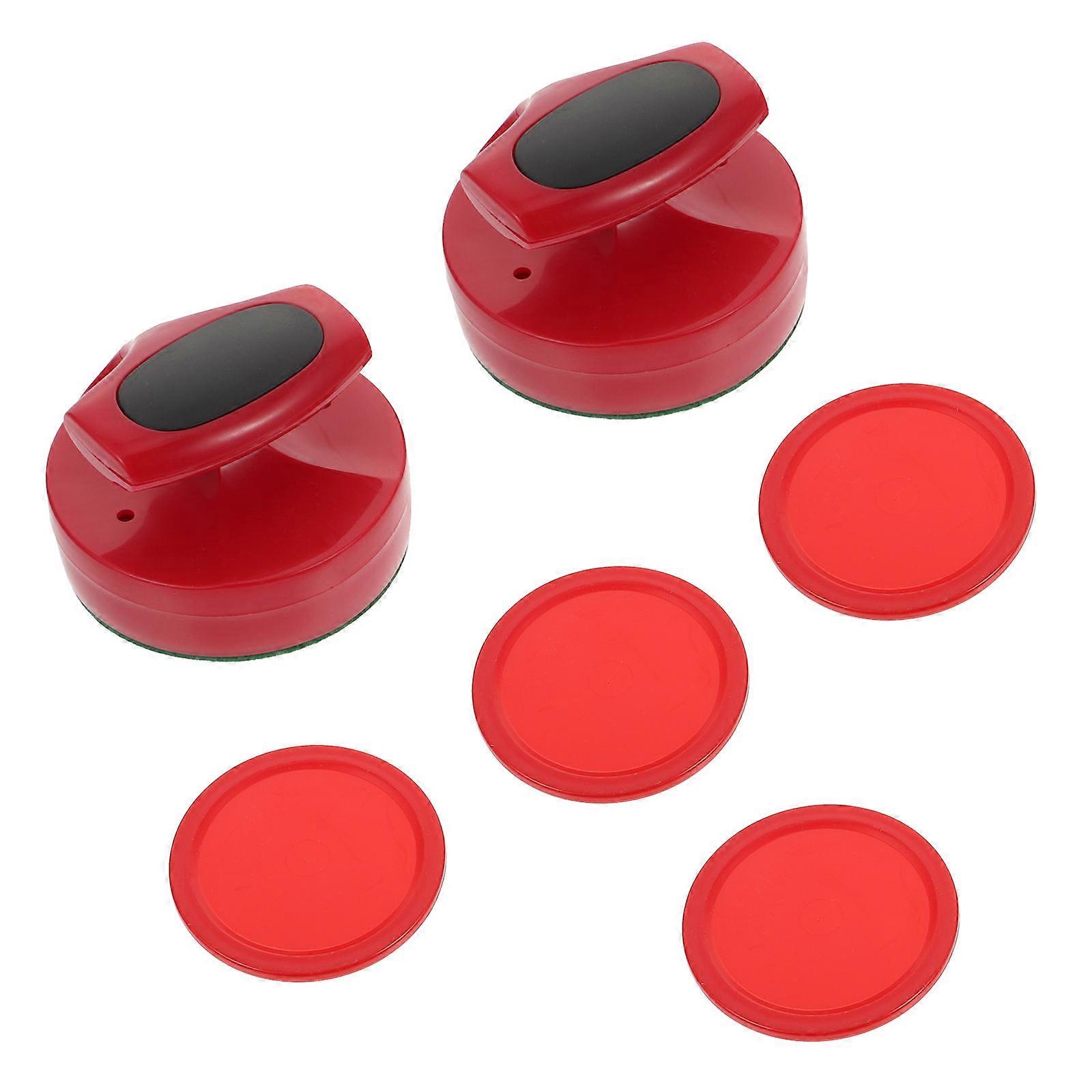 Red Air Hockey Pushers and Pucks Set for Playing Use Made from Plastic Fits Most Standard Tables