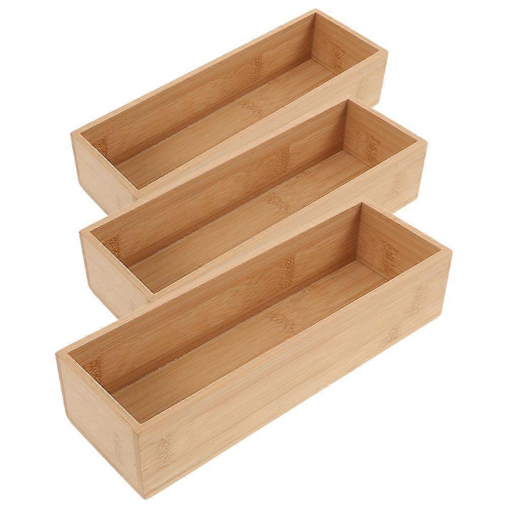3Pcs Bamboo Drawer Organizer for Storage with Stackable Wood Boxes for Home
