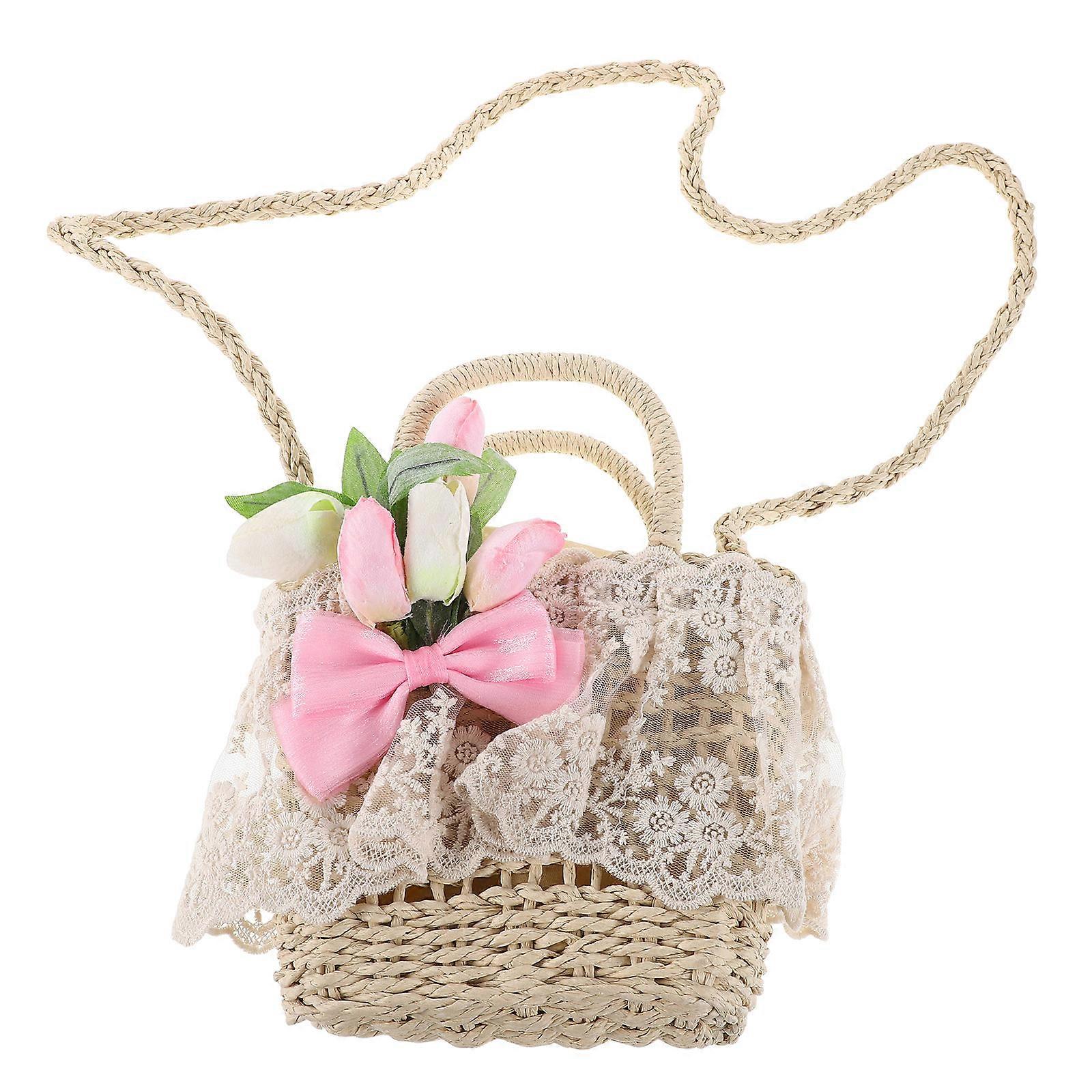 Straw Basket Woven Bag for Decor Featuring Tulip Pattern 1 Tote Bag