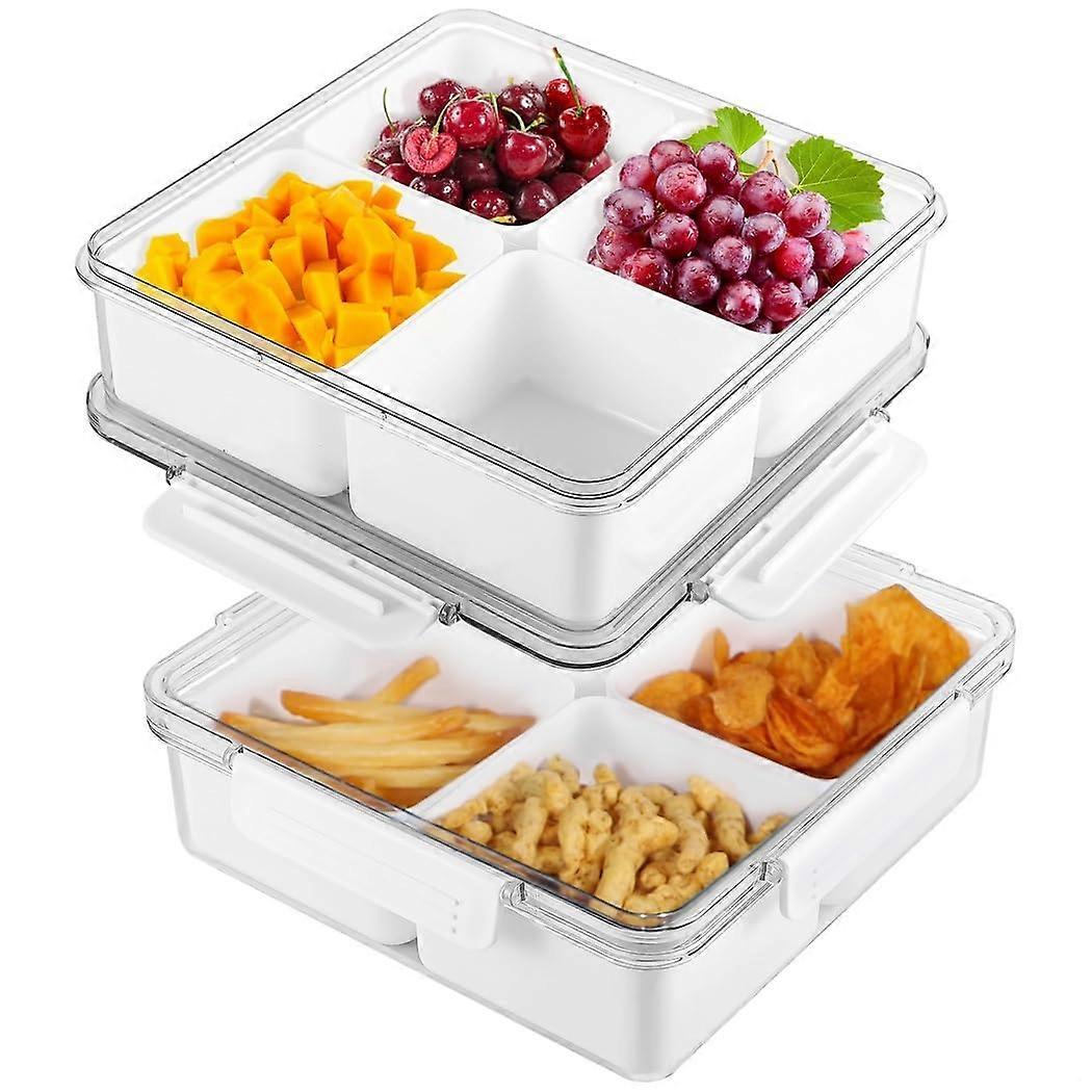 2Pack Food Storage Containers with Lids, Leakproof 4Compartment Stackable Snack Trays