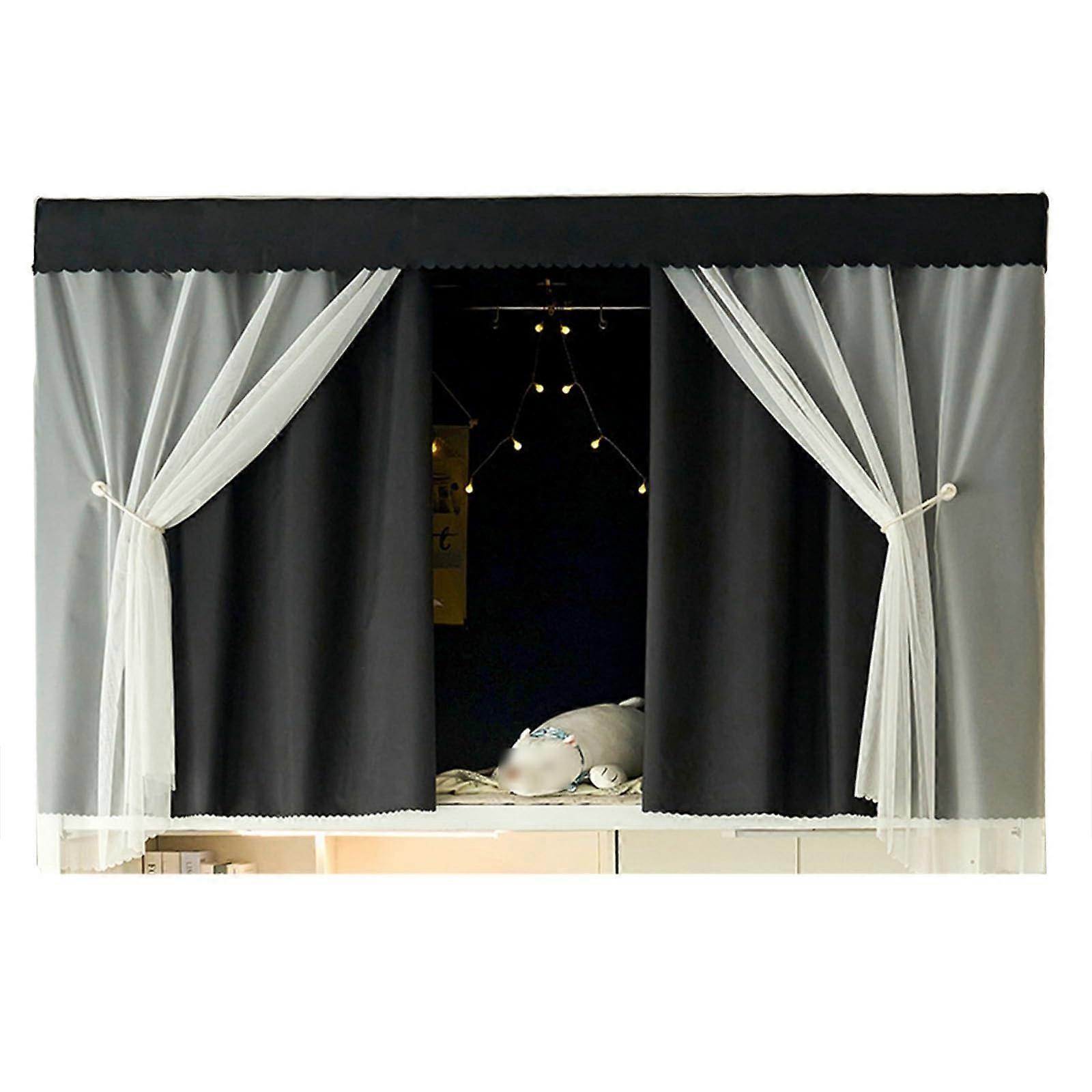 Bunk Bed Privacy Curtains Light Blocking for Dorm Upper Bunk Easy Install Black Yarn Set of 2