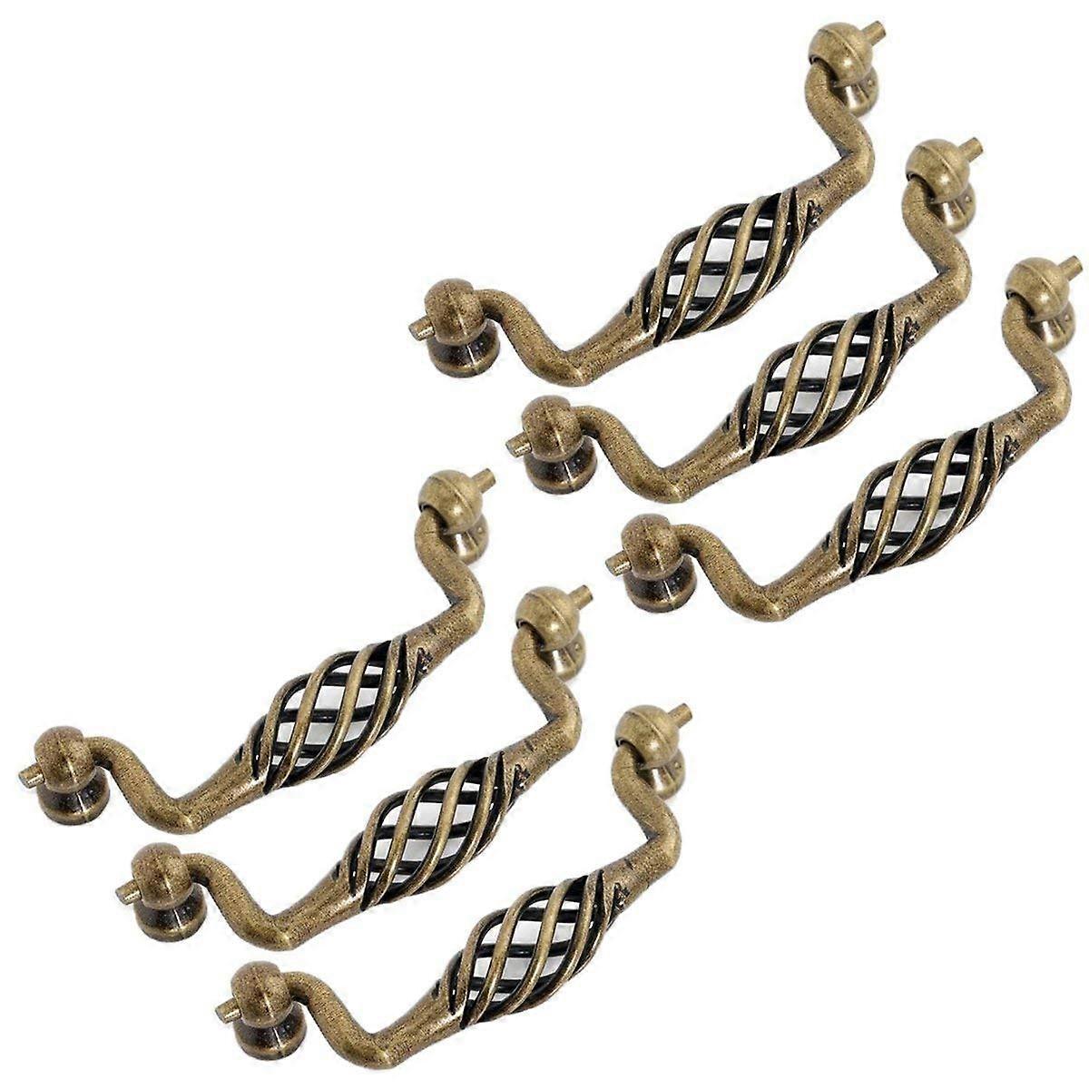 6pcs Bronze Bird Cage Cabinet Pull Handles with Retro Spiral Design for Vintage Drawer Knobs 96mm