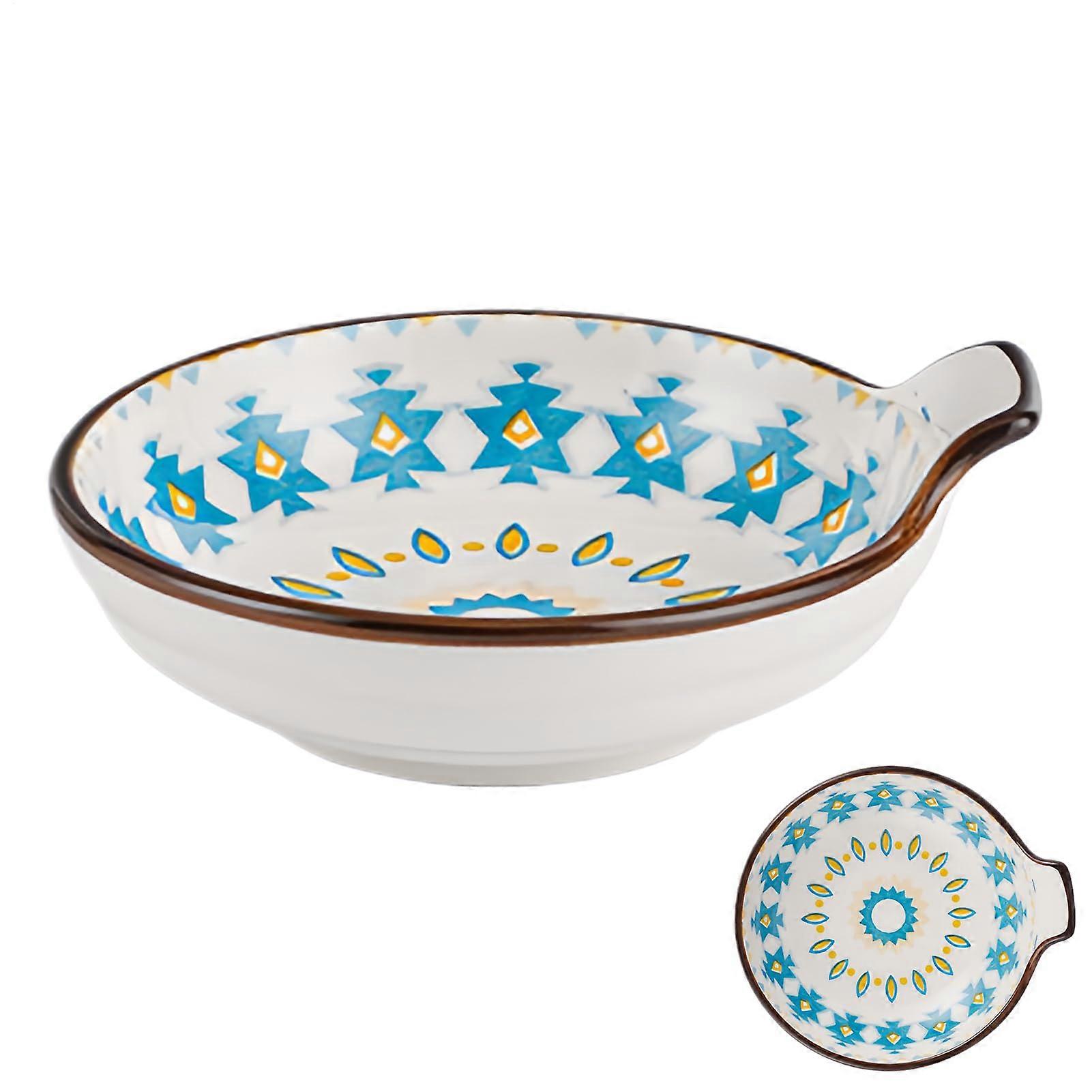 Bohemian Blue Ceramic Soy Sauce Dish with Ergonomic Grip, Stackable Design, MultiUse Serving