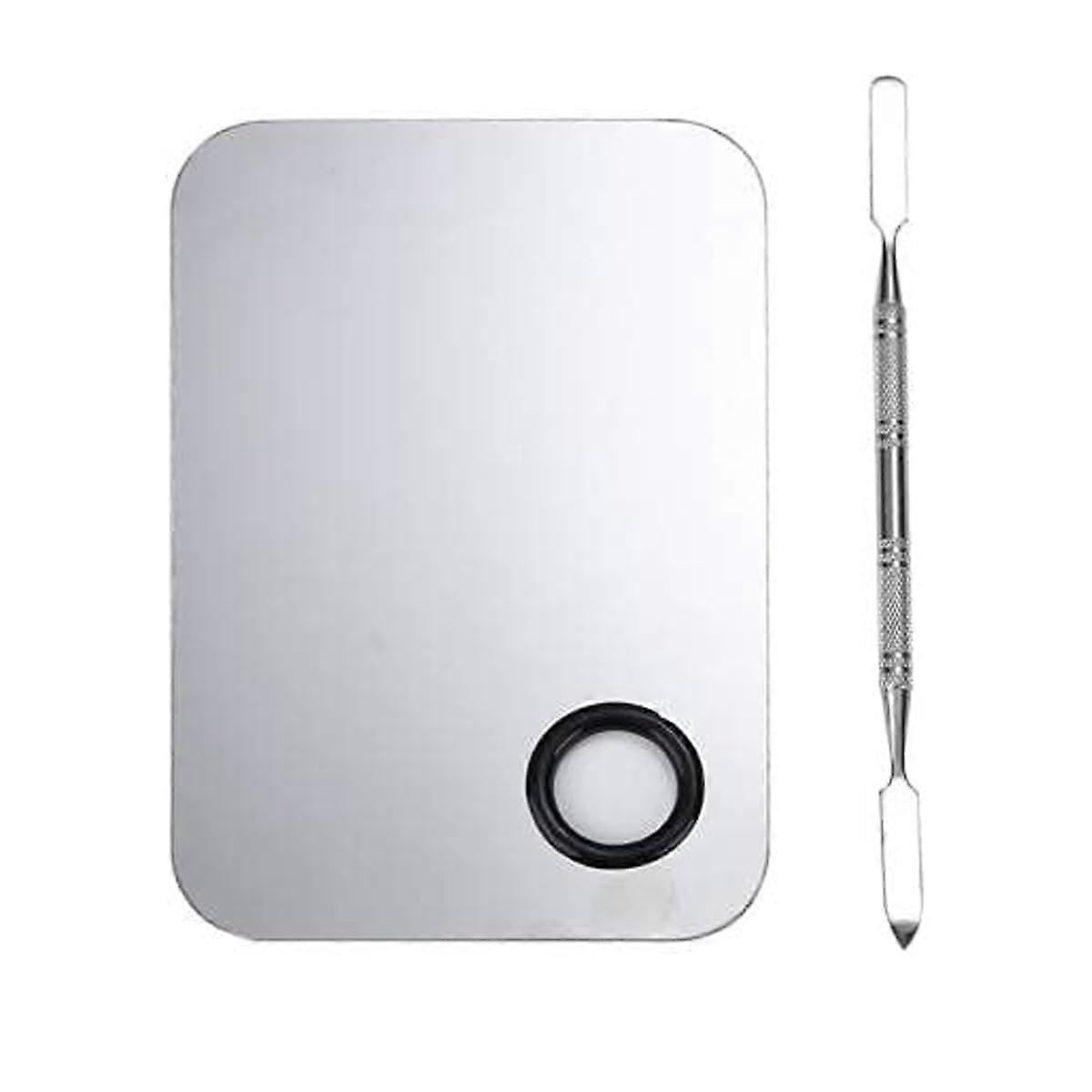 Makeup Mixing Palette with Spatula Stainless Steel Rectangular for Precise Color Blending Silver