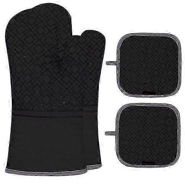 Black Silicone Oven Mitts & Pot Holders Set - 4-Piece Kitchen Essentials