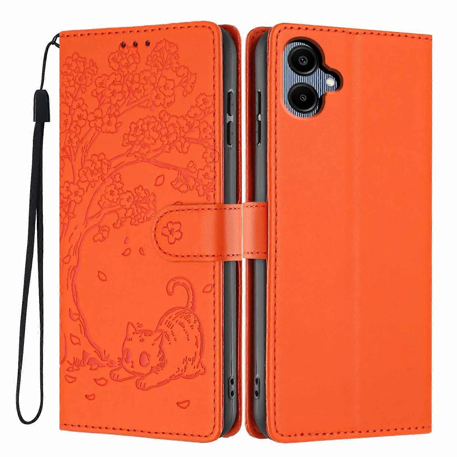 Tree Cat Embossed Flip Vegan Leather Phone Case