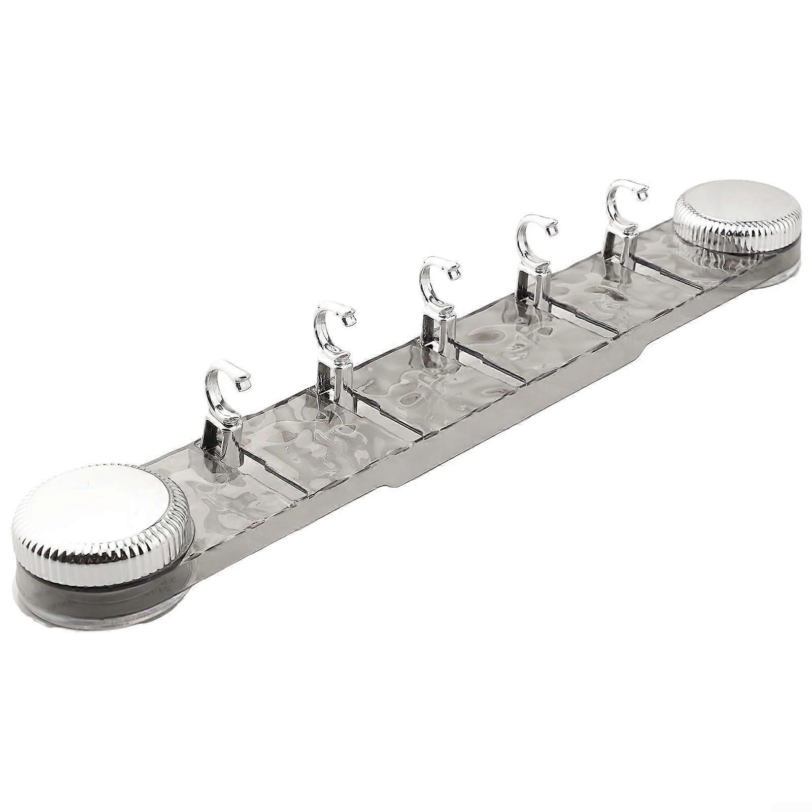 5 Hook Bathroom Towel Hooks with Suction Cup Design, Transparent Gray Wall Mounted Holder