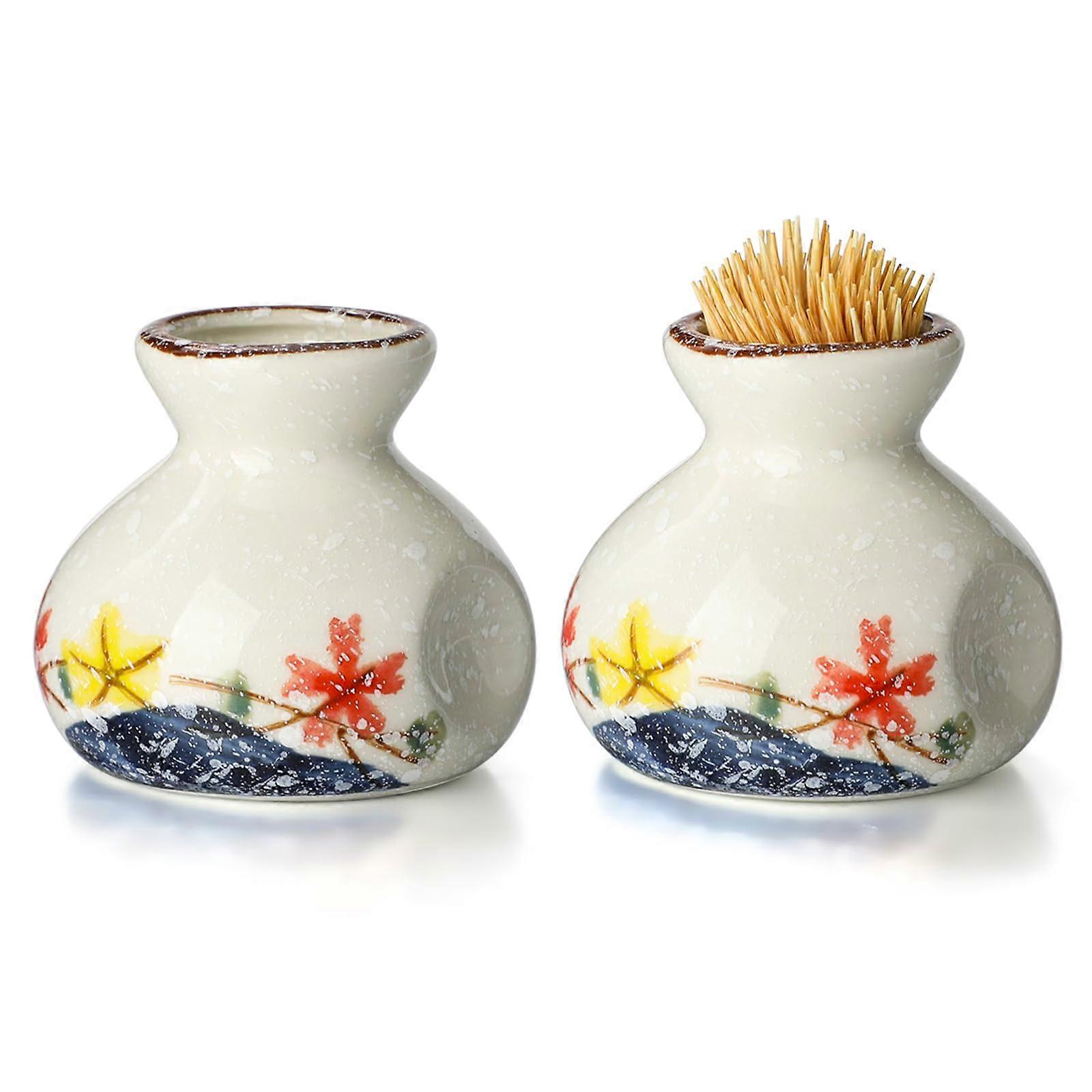Ceramic Toothpick Holder Set with Ergonomic Concave Grip for Kitchen Dining Table and Retro Decor