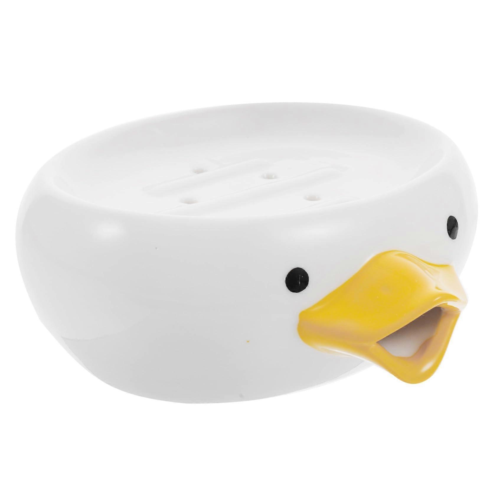 Ceramic Soap Dish with SelfDraining Cartoon Duck Design for Bathroom and Kitchen Storage