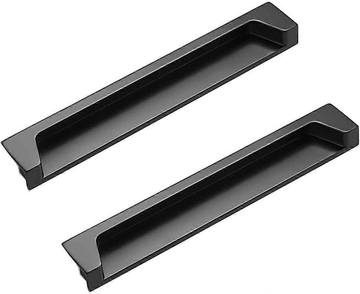 Matte Black Cabinet Pull Handles with Concealed Pull Ring for Sliding Doors, 192mm Set of 2
