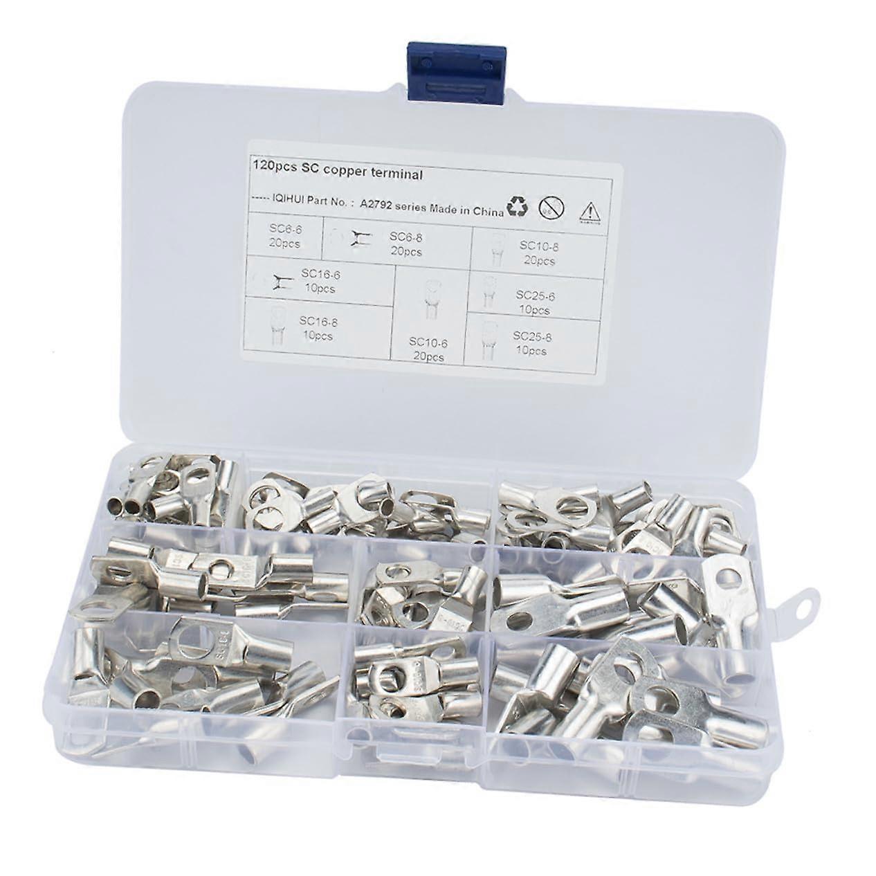 120pcs Tinned Copper Wire Lugs Kit for Battery Cable Terminals, Corrosion Resistant,  Temp