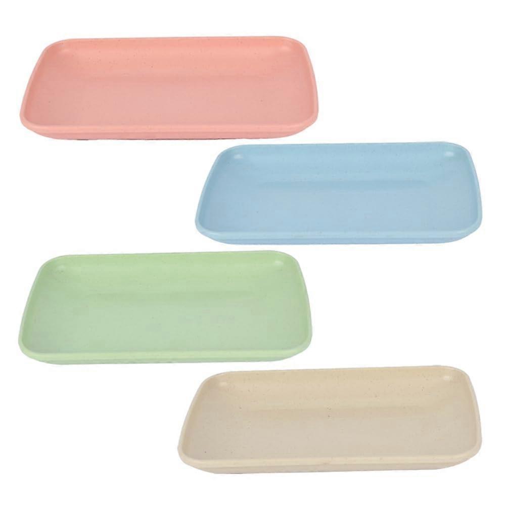 Plastic Dessert Plate Set, Small Rectangular MultiPurpose Serving Trays for Snacks and Fruit, Multicolor 7.56 Inch