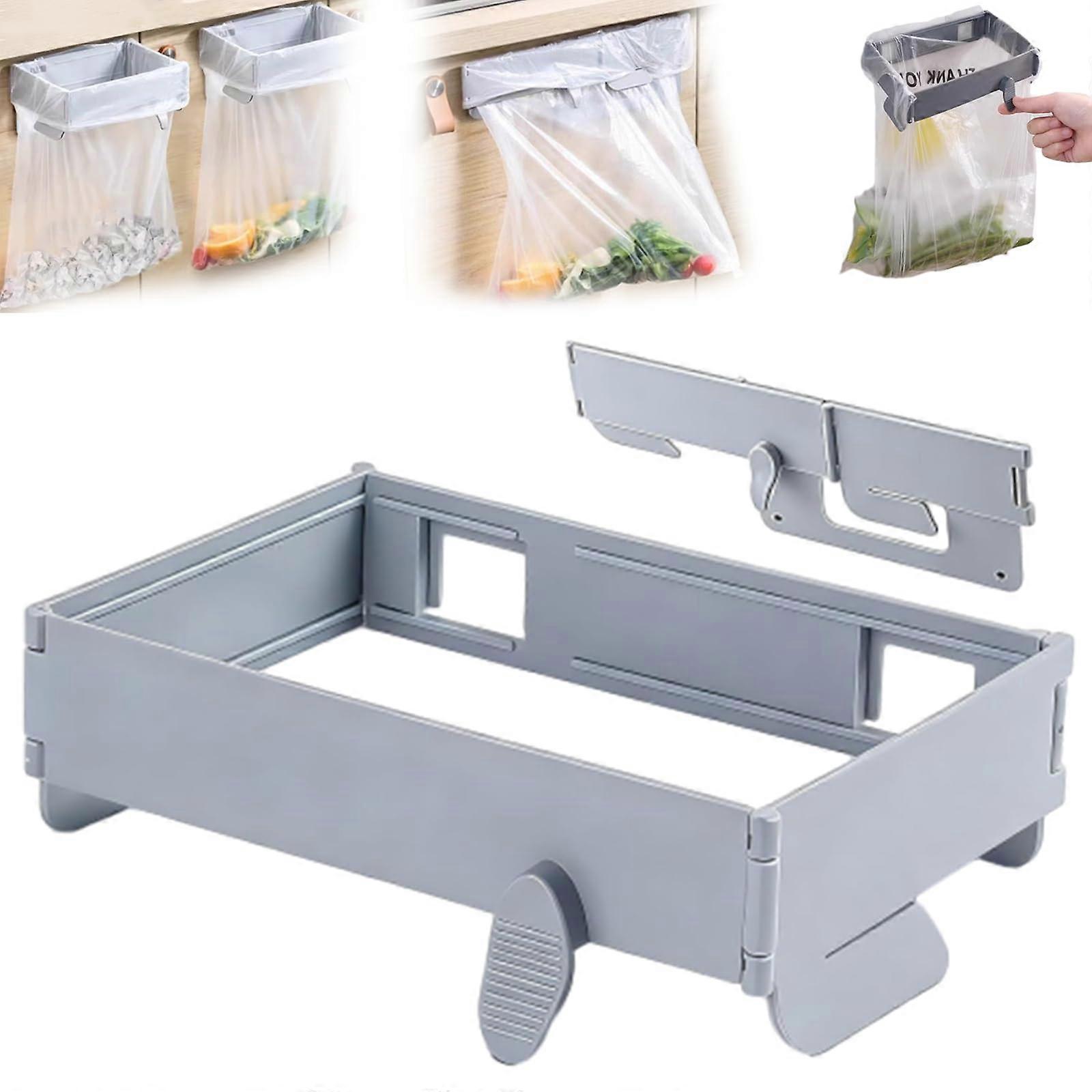 Wall Mounted Trash Can with Foldable SpaceSaving Design for Kitchen and Cupboard Use, Gray