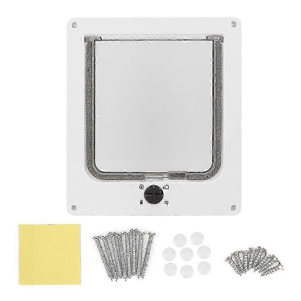 4 Way Rotating Switch Controllable Flexible Switch Pet Lock Flap Door for Pet Cats(White)