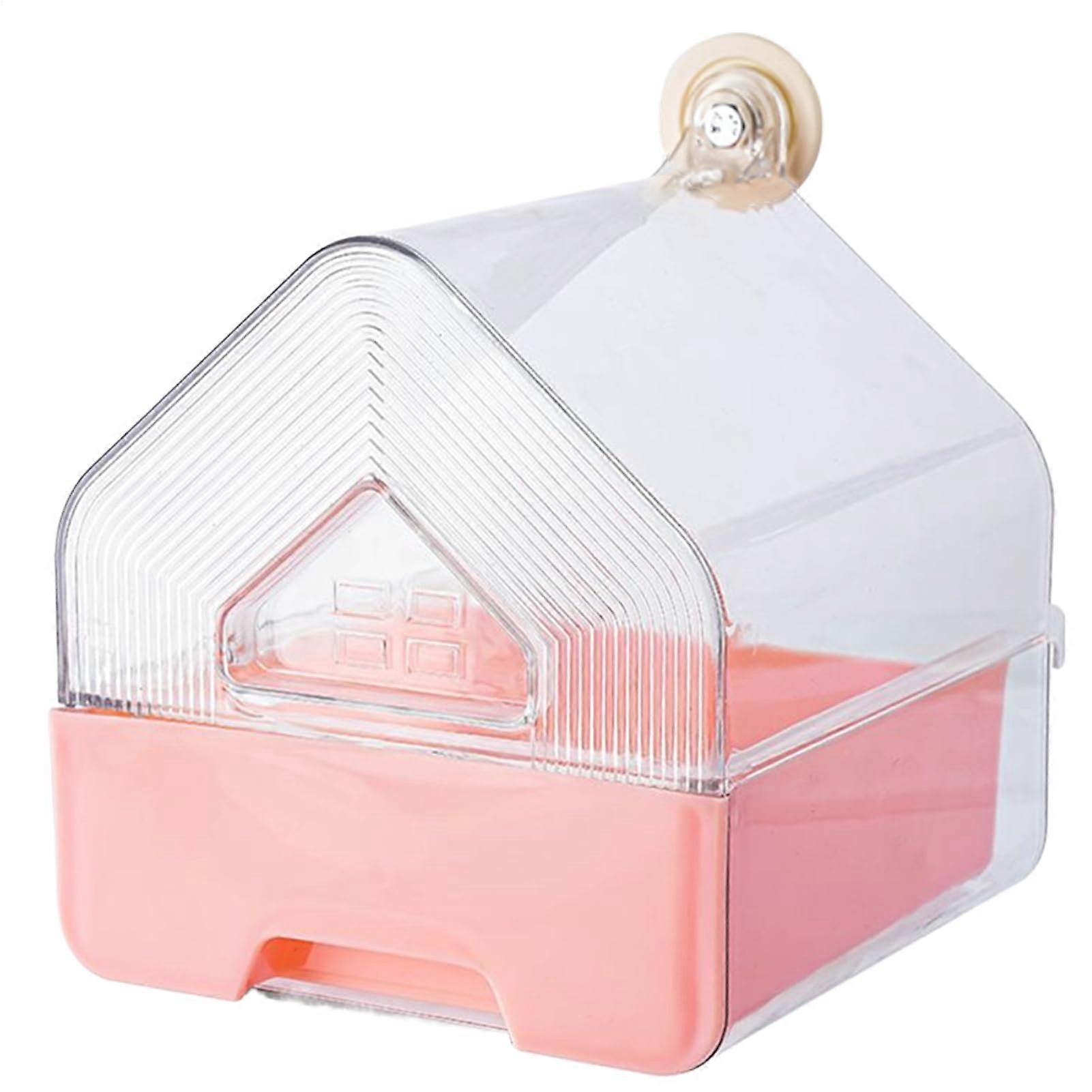 Hanging Bird Feeder with Transparent Dual Section and Integrated Bird Bath, Easy Refill Pink