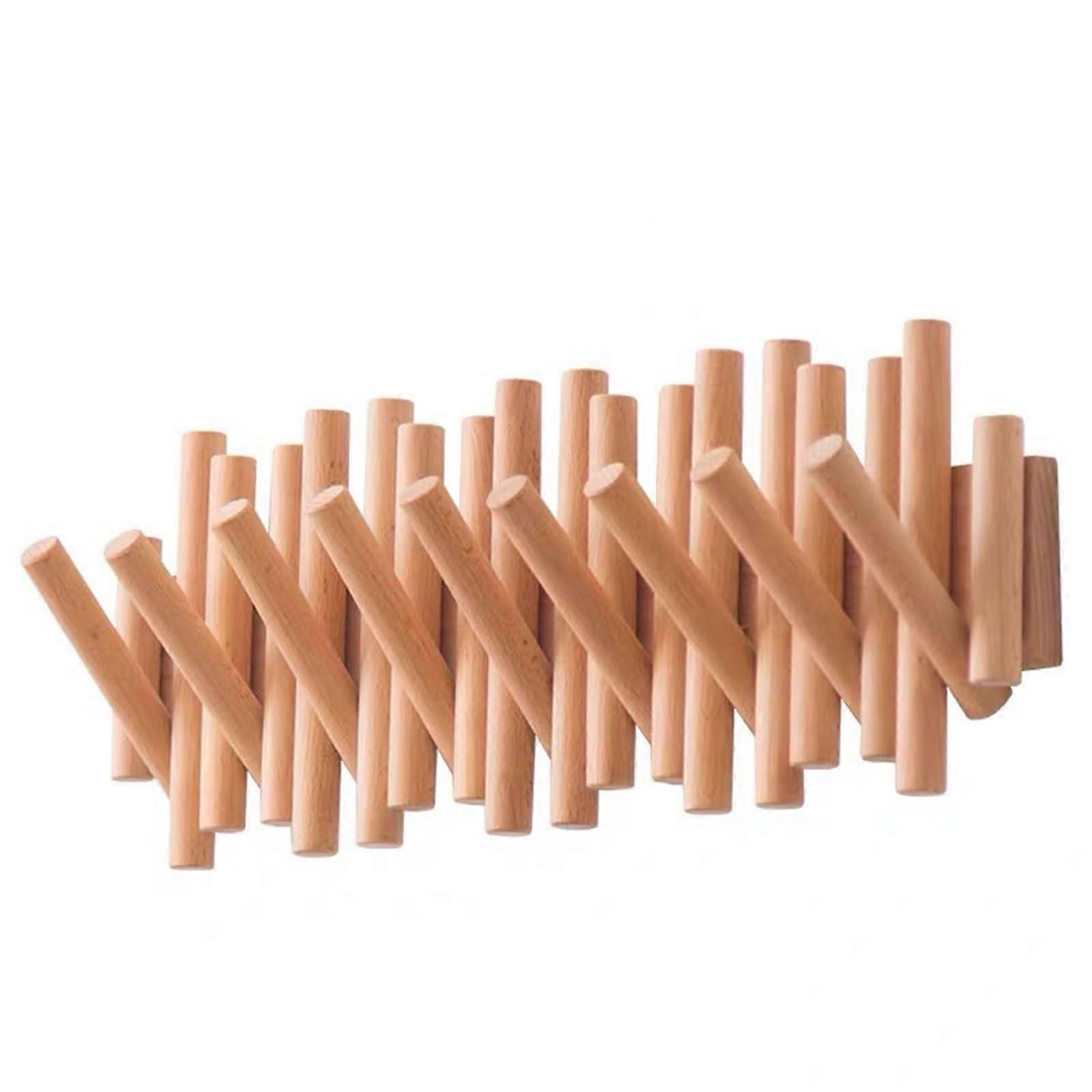 Wall Mounted Coat Rack with SpaceSaving Flip Hooks, Handmade Solid Wood Beech Piano Key Design
