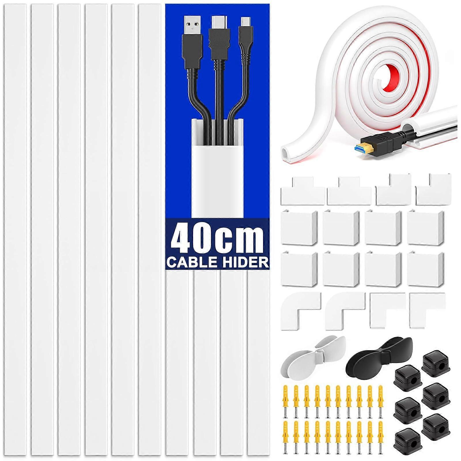 Cable Management Kit with Self Adhesive PVC Cable Cover for Wall Mounted TV, Paintable Raceway 4m