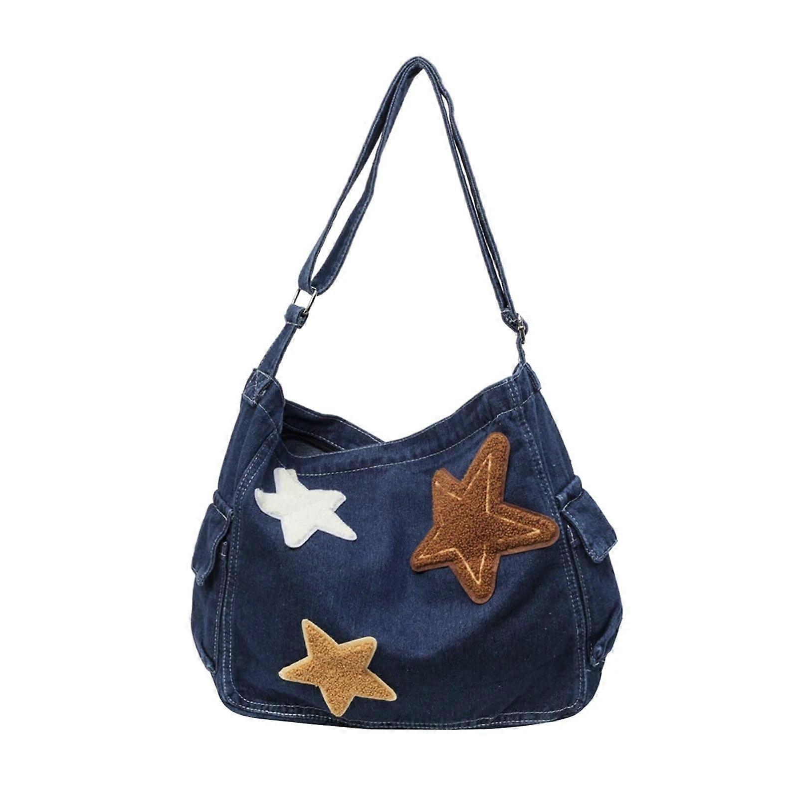 Women's Denim Shoulder Bag Large Capacity Crossbody with Adjustable Strap and Multiple Pockets