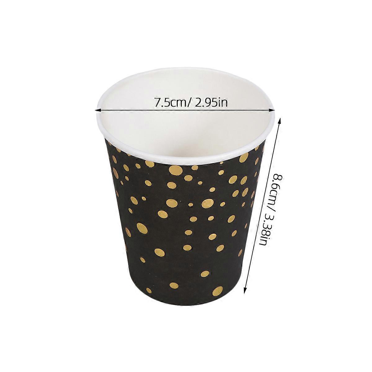 Party Tableware Paper Cup Hot Stamping Dot Pattern 10Pcs Black Color