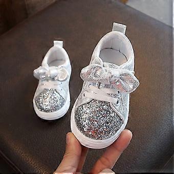 UTTOASFAY Peuterschoenen Kinderen Baby Meisjes Jongens Schoenen Bling Pailletten Strikje Kristallen Hardloop Sport Sneakers Schoenen Zilver 2.5-3 Jaar