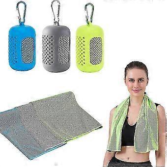 Conjunto de 3 Toalhas Refrescantes de Microfibra Macia com Capas de Silicone Portáteis, Compatíveis com Yoga e Outras Atividades (30 x 90 cm - Azul, Cinza, Verde) Qd