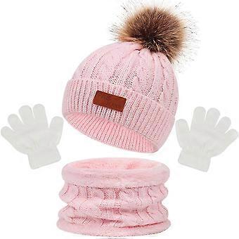 Winter Wear Set with Beanie/Scarf/Gloves Fashion Soft Thick Warm Knitted Hat Set with Pompom for Autumn_mpn