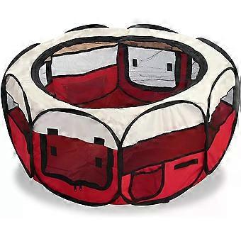 Folding Fabric Pet Play Cage Red Diameter 93cm