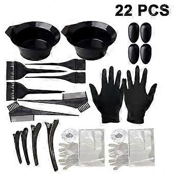 22pcs Kit de tinte para el cabello Diy Salon Tinte para el cabello Decoloración Secadores de cabello Herramientas de tinte para el cabello Tinte Bowls Tinte Cepillo para la oreja Guantes Para el cabello Clips para el cabello Son