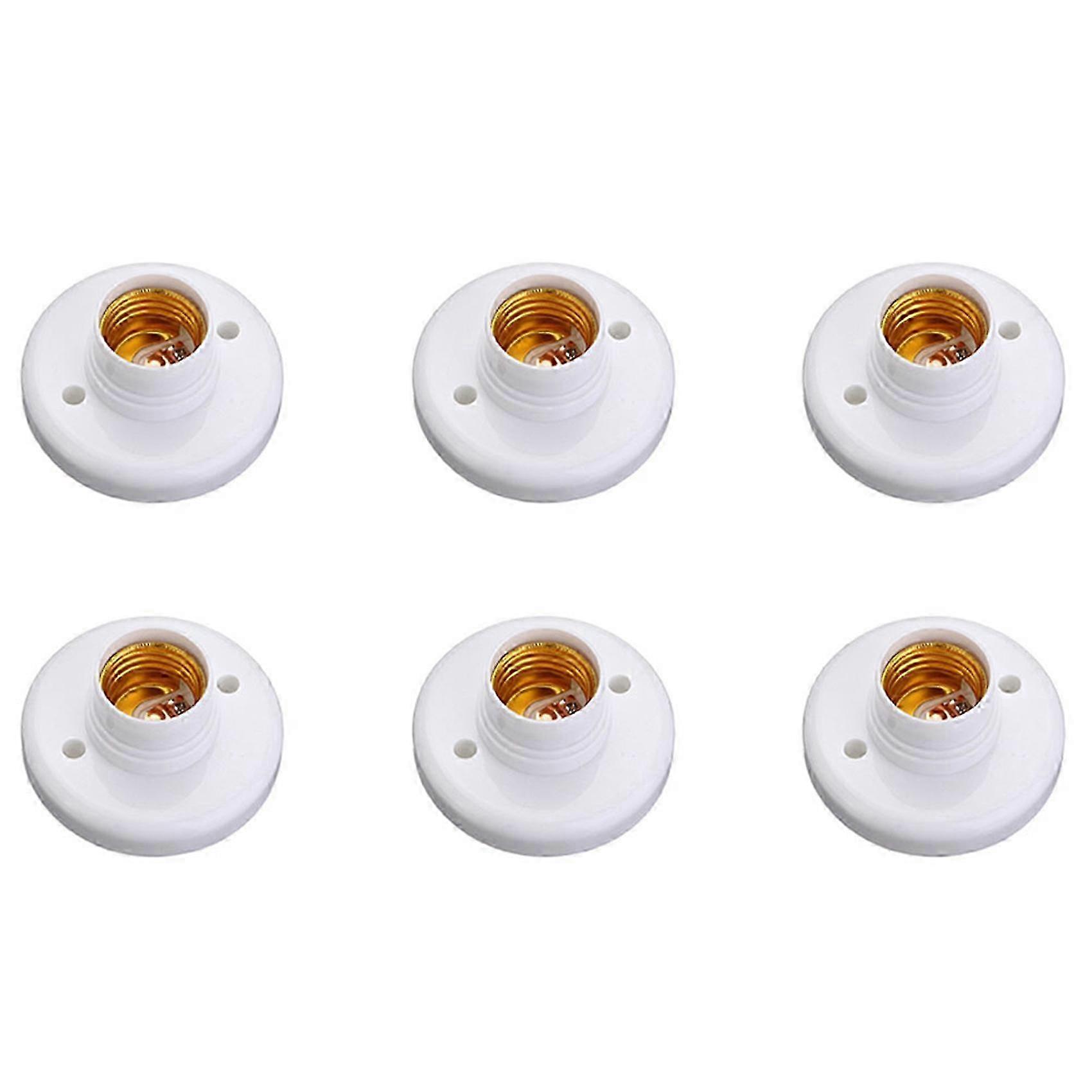 6X E27 Round Plastic Base Screw Light Bulb Lamp Socket Holder White