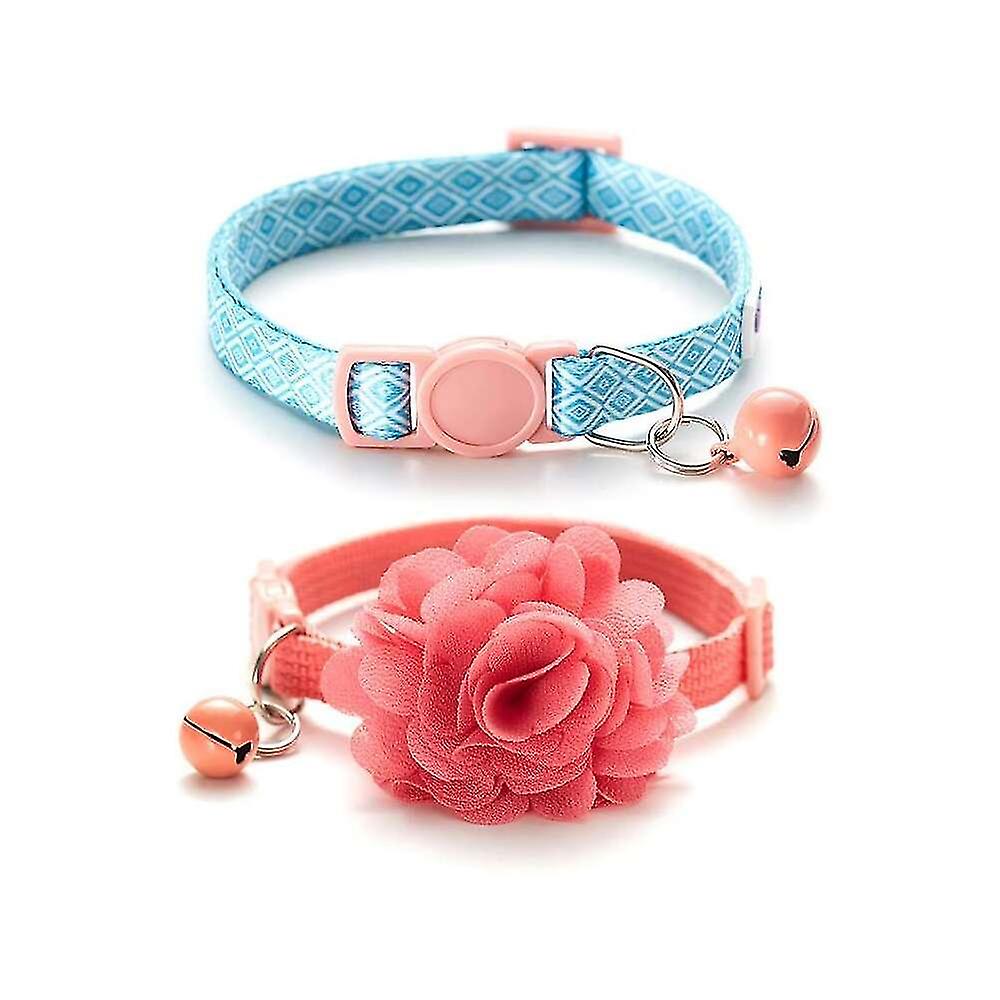 Nourse Chowsing 2pcs Kitten Collars With Flower Breakaway Cat Collars With Bell
