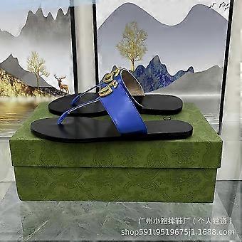 Chanclas planas para mujer con hebilla metálica, diseño retro, parte superior de piel de vacuno, suela de goma, ligeras, transpirables y antideslizantes, ideales para la playa (tallas 35-37).