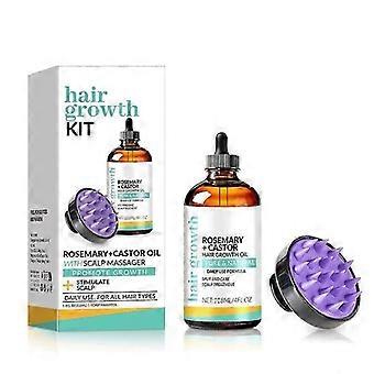 Organic Rosemary & Castor Hair Growth Oil + Scalp Massager Set - Hair Styling Oil for Dry, Itchy Scalp, Thickening & Hydration & Repair For Damaged Ha
