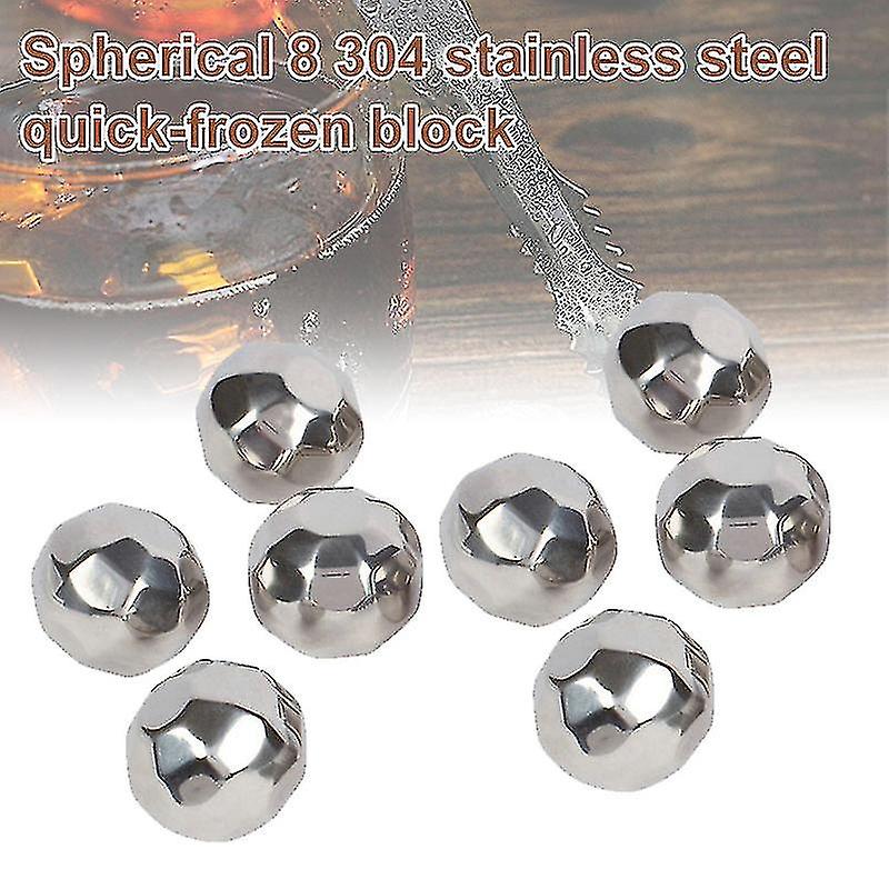 8pcs Stainless Steel Icy Ball Reusable Chilling Stone With Clip For Wine
