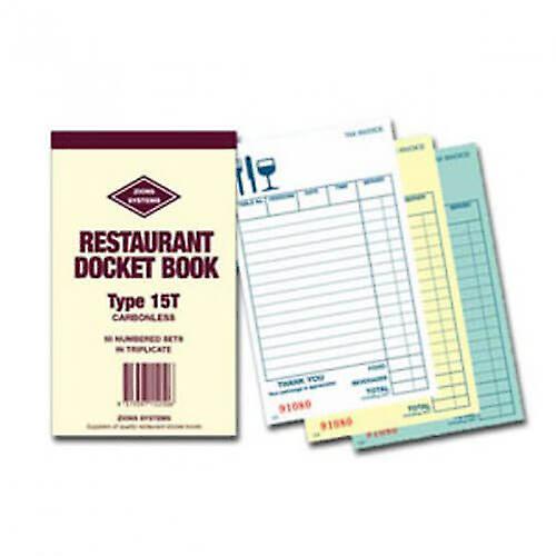 15 LINE Zions Carbonless Triplicate Restaurant Docket Book Recording Book