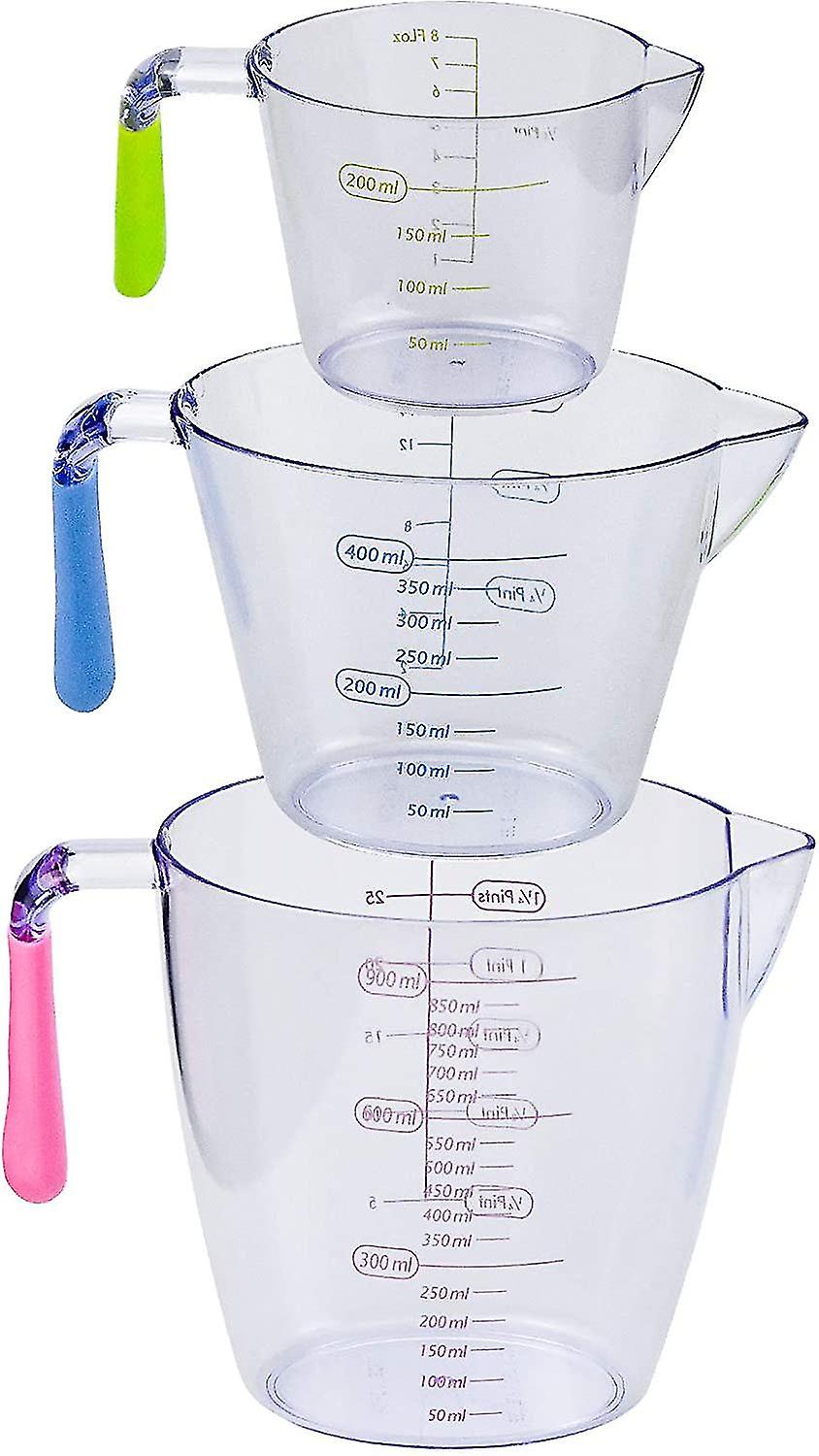 3st plast graderad bägare, transparent mätkopp, graderade mätkoppar med handtag 200 ml / 400 ml / 900 ml för kök och laboratorium