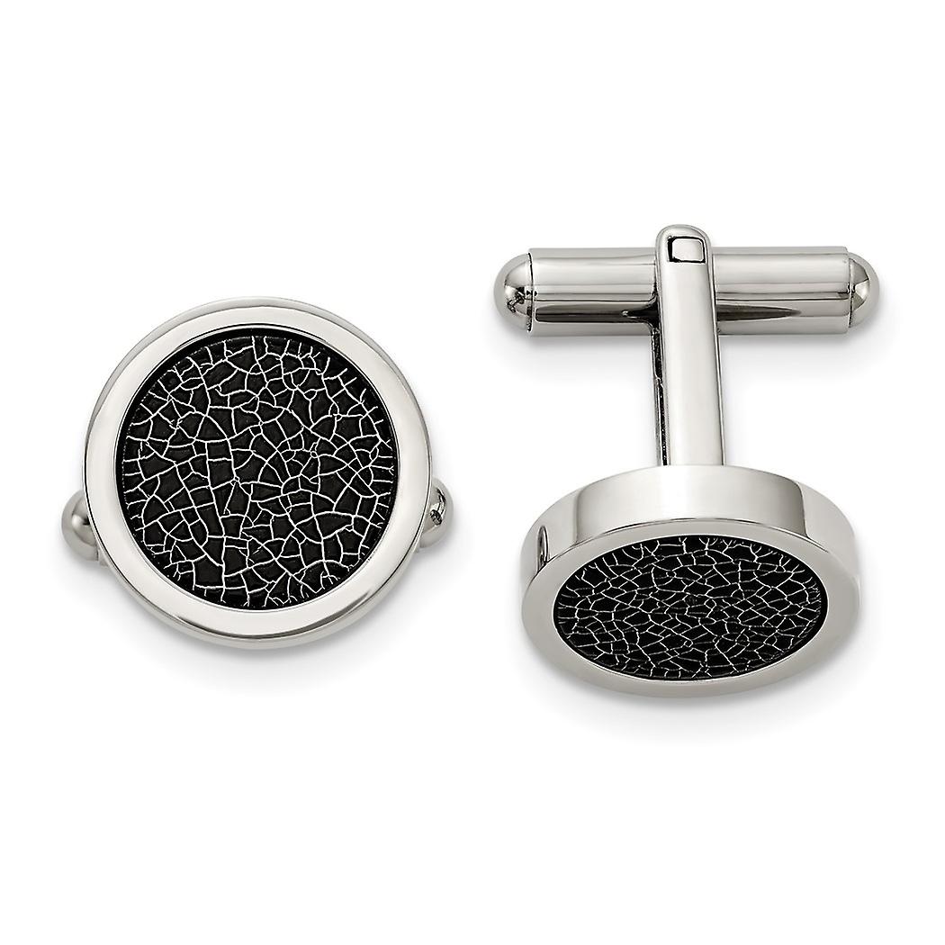 17.6mm Stainless Steel Polished With Black Staving Varnish Circle Cufflinks Cuff Link for Men