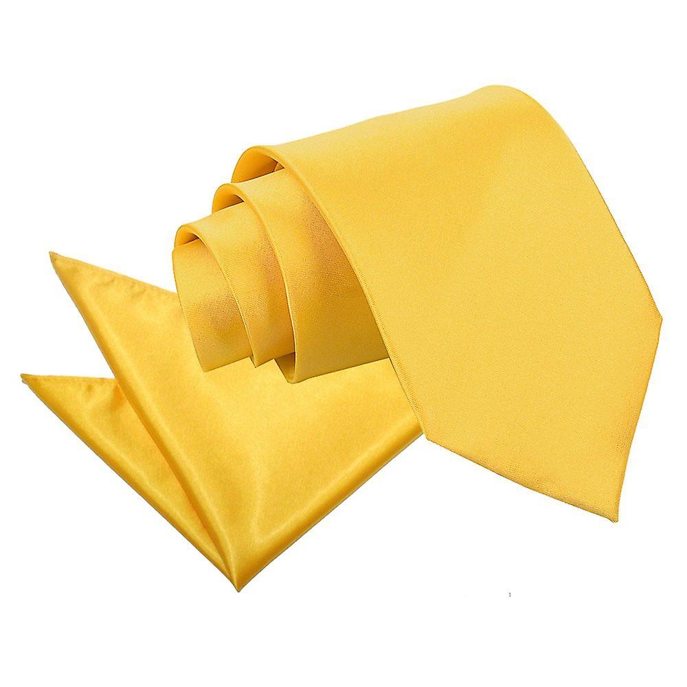 Marigold Plain Satin Tie and Pocket Square Set
