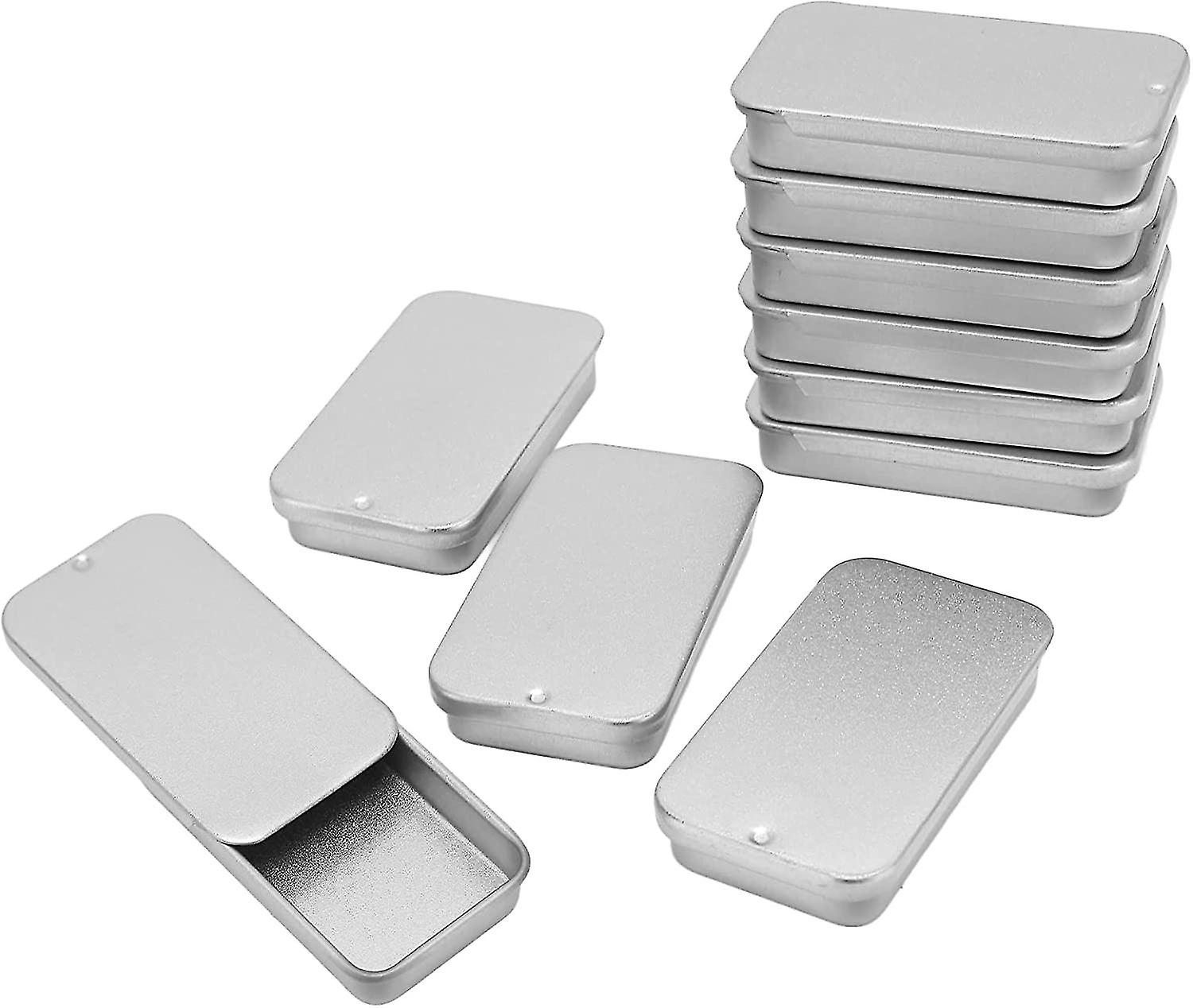 8pcs Empty Tin Container, Mini Tin Storage Box With Slide Top For Lip Balm Solid (silver) 6x3.4x1.1cm