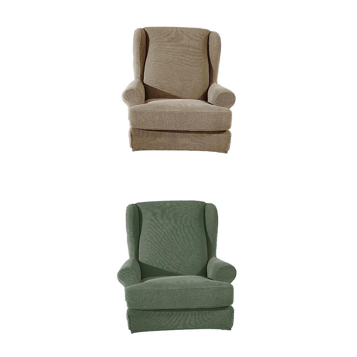 2 Set Funda Sillón 2 Piezas Wingback Sofá Funda Verde+Tostado